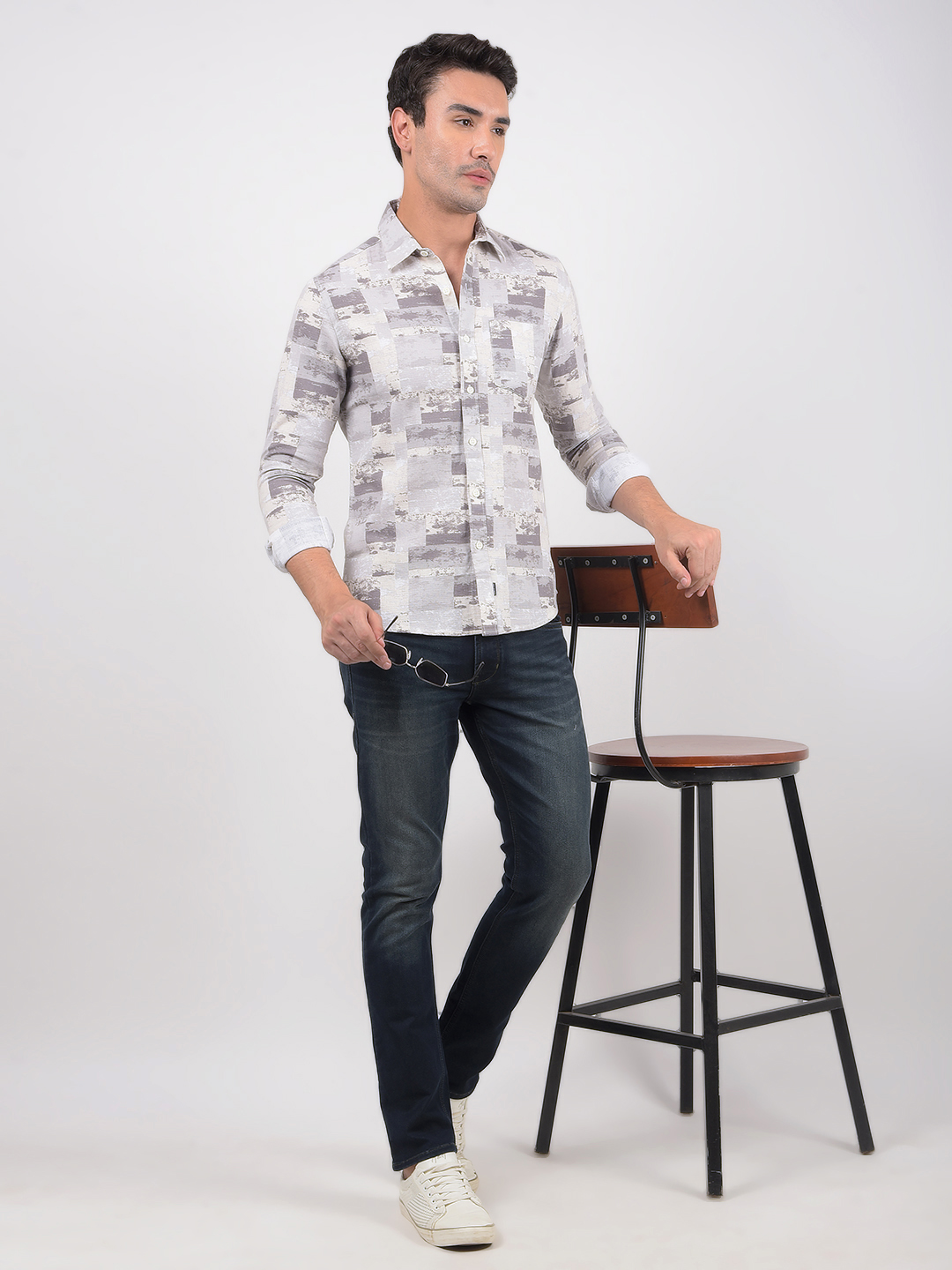 Numero Uno Men Abstract Grey Shirt